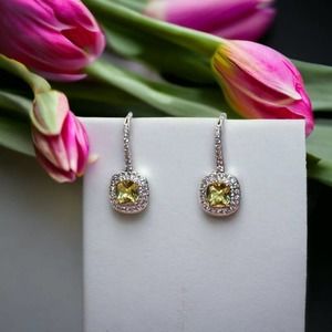 Lab Created Citrine Cushion Cut Hooked Earrings - Yellow